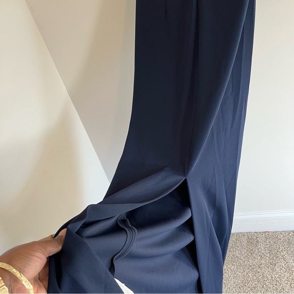 DKNY Women’s Cocktail Dress size 2 Navy Blue Full Length Pouf Sleeve Mermaid - Picture 13 of 15